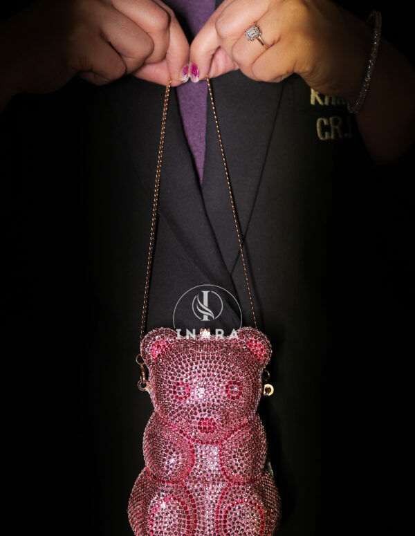 Premium Swarovski Pink Bow Bear clutch